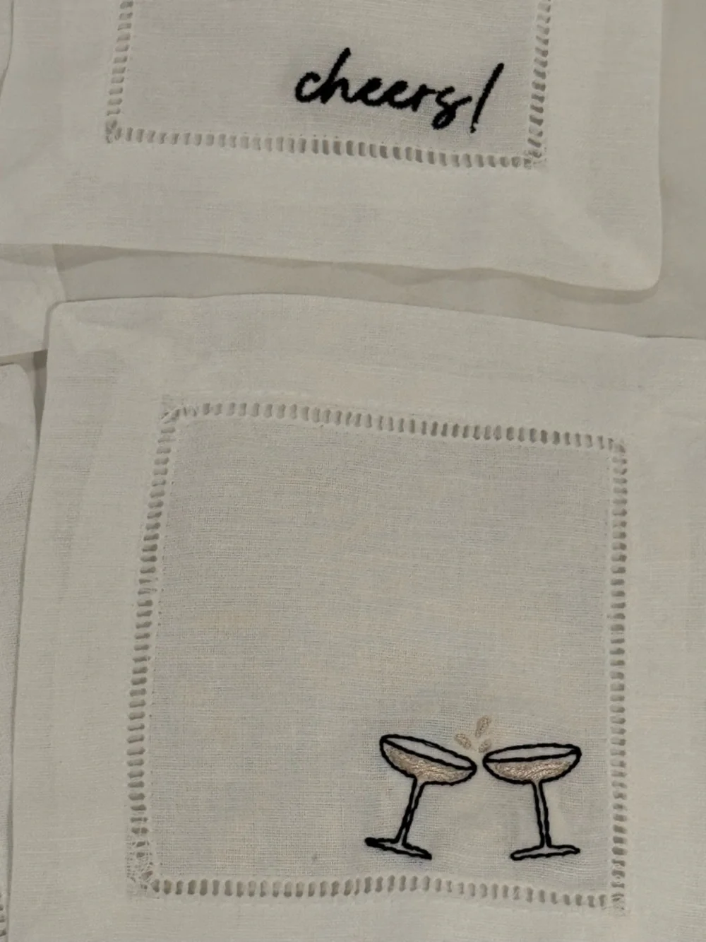Champagne Embroidered Cocktail Napkins/Coasters